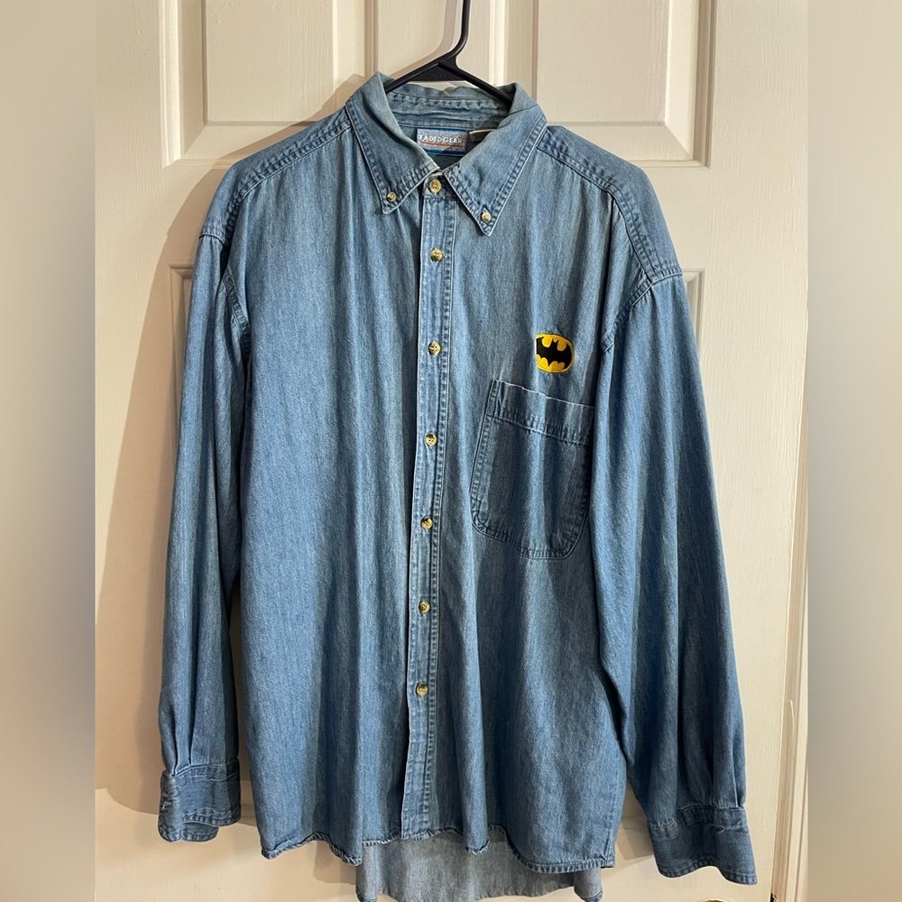 Men’s Large (L) Faded Gear Denim Shirt with Batman Logo